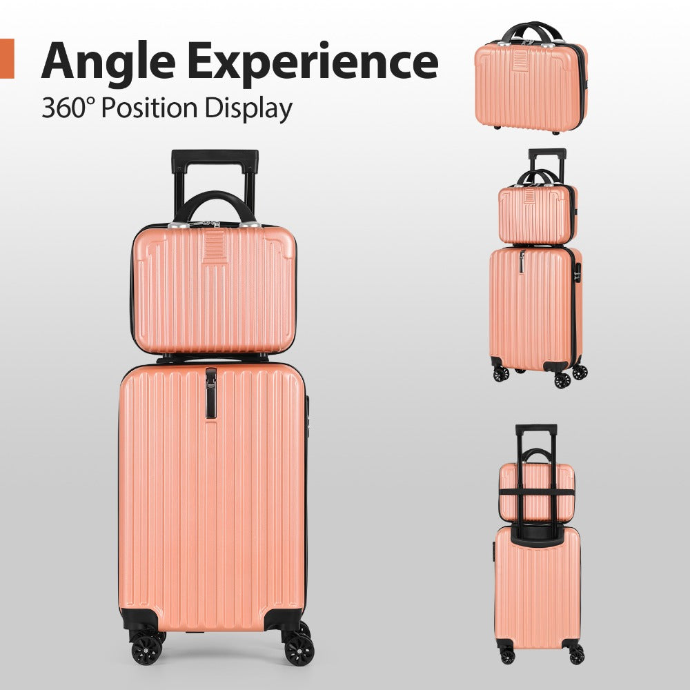 2pcs Luggage Set, 20-Inch Rolling Suitcase & 14-Inch Makeup Bag, Travel Carry-On Trolley Bag with Spinning Wheels & TSA Lock for Business & Leisure Flights. Available In Four Colors.
