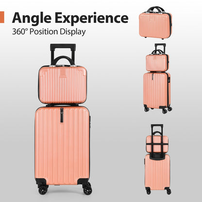 2pcs Luggage Set, 20-Inch Rolling Suitcase & 14-Inch Makeup Bag, Travel Carry-On Trolley Bag with Spinning Wheels & TSA Lock for Business & Leisure Flights. Available In Four Colors.