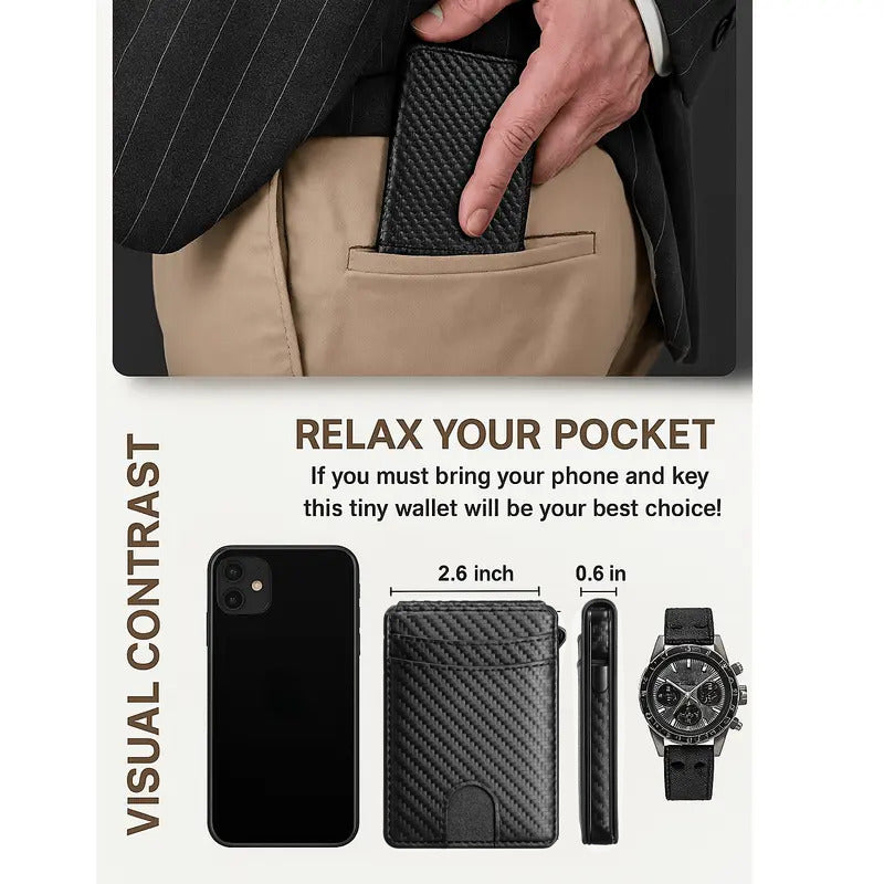 RFID-Blocking Men’s Bifold Pop-Up Wallet – Premium Carbon Fiber Slim Design with Magnetic Lock, Money Clip, and Transparent ID Window, Featuring Quick Card Access, Multi-Functional Storage, and Modern Minimalist Style, Perfect Everyday Wallet and Great Gi