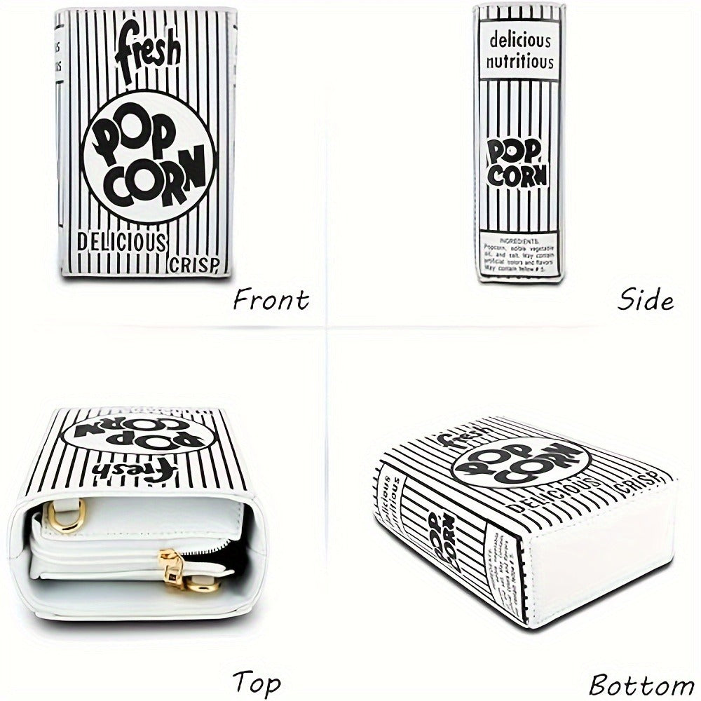 Trendy Popcorn Box Design Handbag for Women, Featuring a Crossbody Style with a Chain Strap, a Distinctive Square Shape, And an Adjustable Wallet