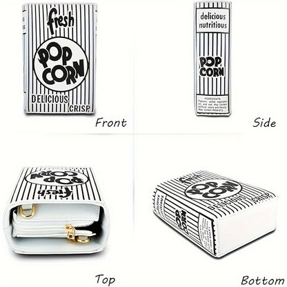 Trendy Popcorn Box Design Handbag for Women, Featuring a Crossbody Style with a Chain Strap, a Distinctive Square Shape, And an Adjustable Wallet