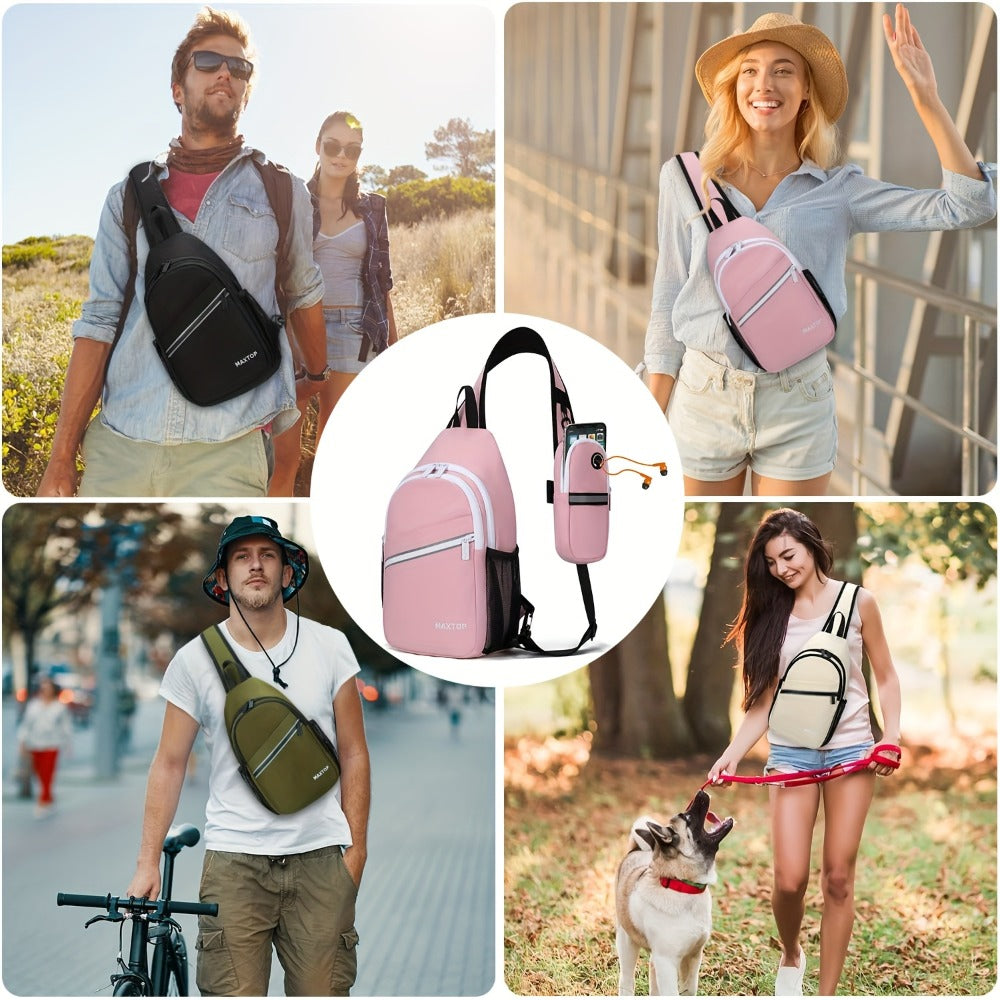 Sling Backpack Crossbody Sling Bag with Detachable Phone Bag for Unisex Multipurpose Travel Hiking Chest Bag