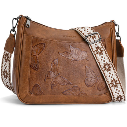 [Mothers Day Gift] Butterfly Embossed Design Crossbody Bags for Women Trendy, Purses Embossed Design, Multi Pocket Lightweight Shoulder Handbag with Adjustable Strap for Daily Everyday Commute, Shopping, Travel Mothers Day Gift Tote Bag Modern Chic