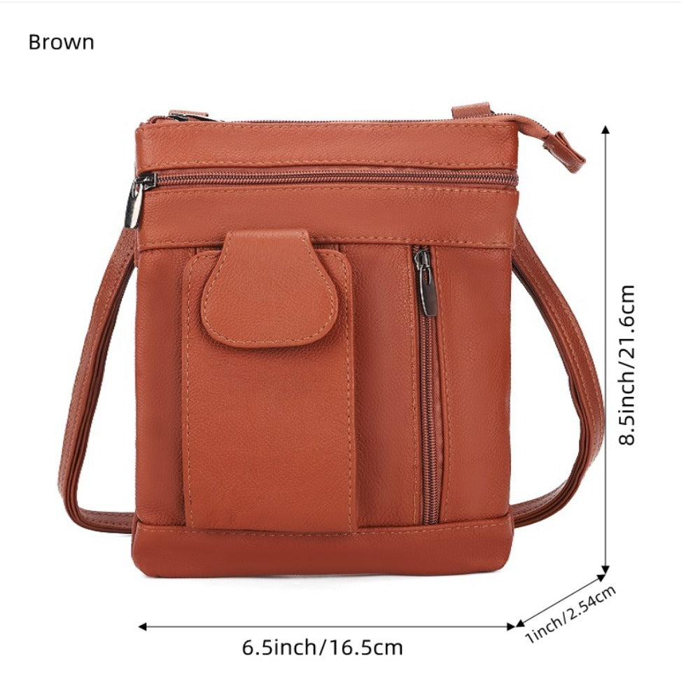 Genuine Leather Women'S Crossbody Bag with Adjustable Strap & Zipper Closure - Large Capacity Multi-Compartment Purse, Polyester Lined, Edge Painted - Stylish Everyday Gift in Red/Blue/Purple/Black, Versatile Travel Purse, Durable Stitched Detail