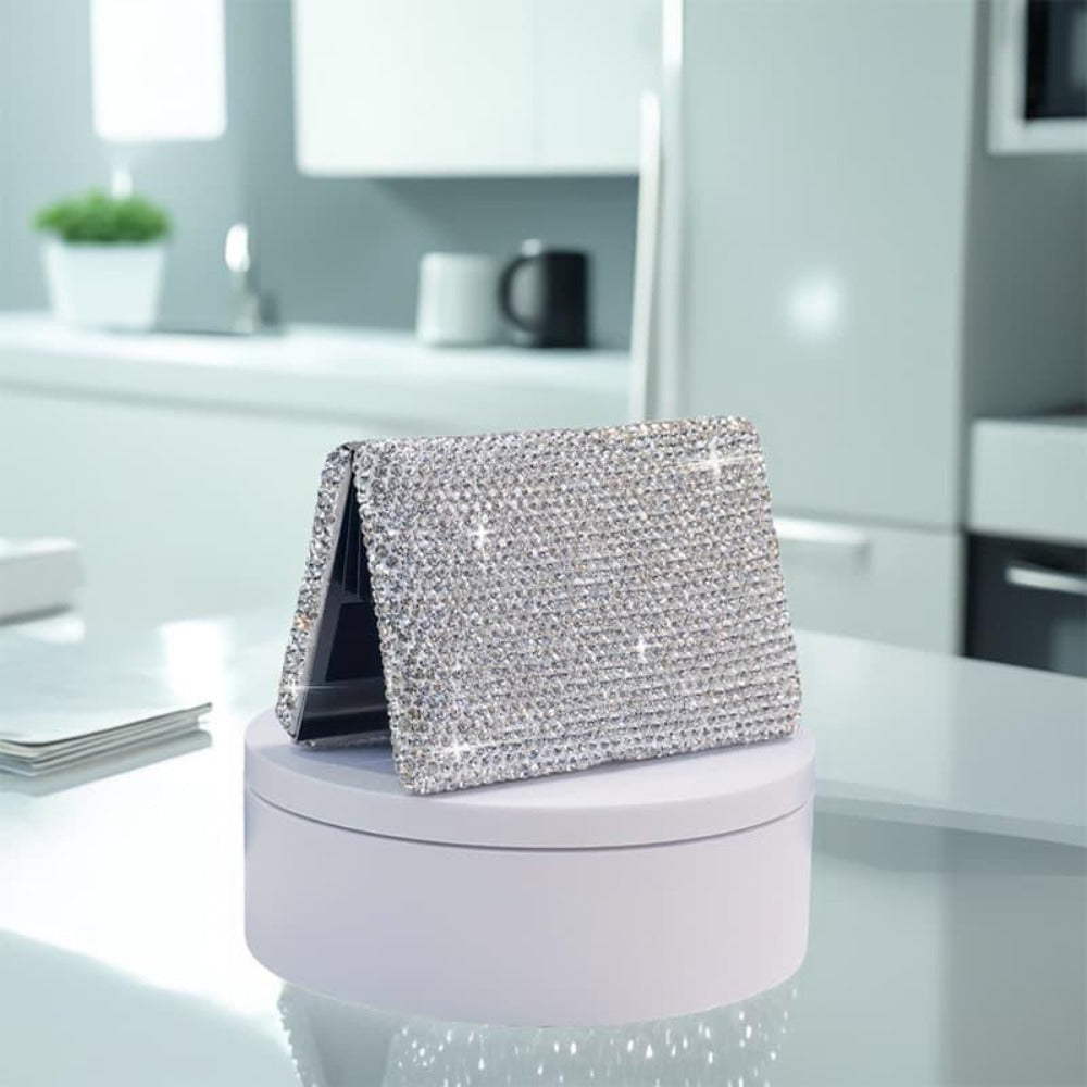 Silvery Aluminum Alloy Card Holder with Anti-Theft Diamond Accents, Luxurious Business Card Case, Compact And Portable Anti-Magnetic Card Holder for Women, Jewelry Organizers with Hanging Feature