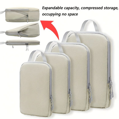 4pcs Set of Multi-functional Luggage Compression Packaging Boxes, Lightweight Travel Luggage Storage Bag Set with Shoe Bags, Expandable Luggage Storage Bag, Space-saving Must-have Accessories for Travel.