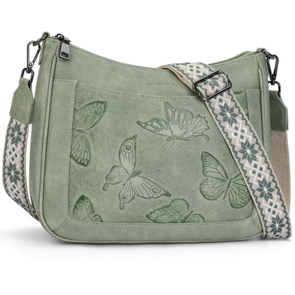 [Mothers Day Gift] Butterfly Embossed Design Crossbody Bags for Women Trendy, Purses Embossed Design, Multi Pocket Lightweight Shoulder Handbag with Adjustable Strap for Daily Everyday Commute, Shopping, Travel Mothers Day Gift Tote Bag Modern Chic