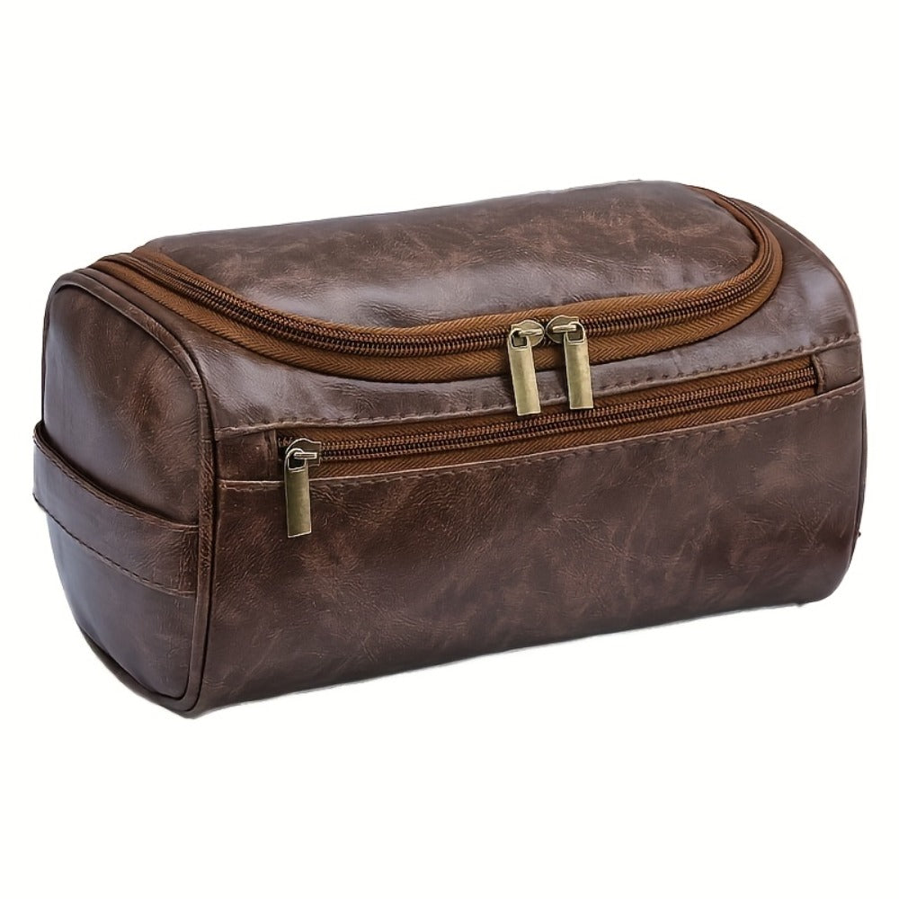 Men's Large Capacity Toiletry Bag - Durable -like Non-Woven Fabric, Spill-Proof Travel Organizer with Zipper Closure, Multiple Compartments & Golden-Tone Hardware, Lightweight & Sturdy Carry Handle - Ideal Gift for Dad, Husband, Men (Black) - Business Tra