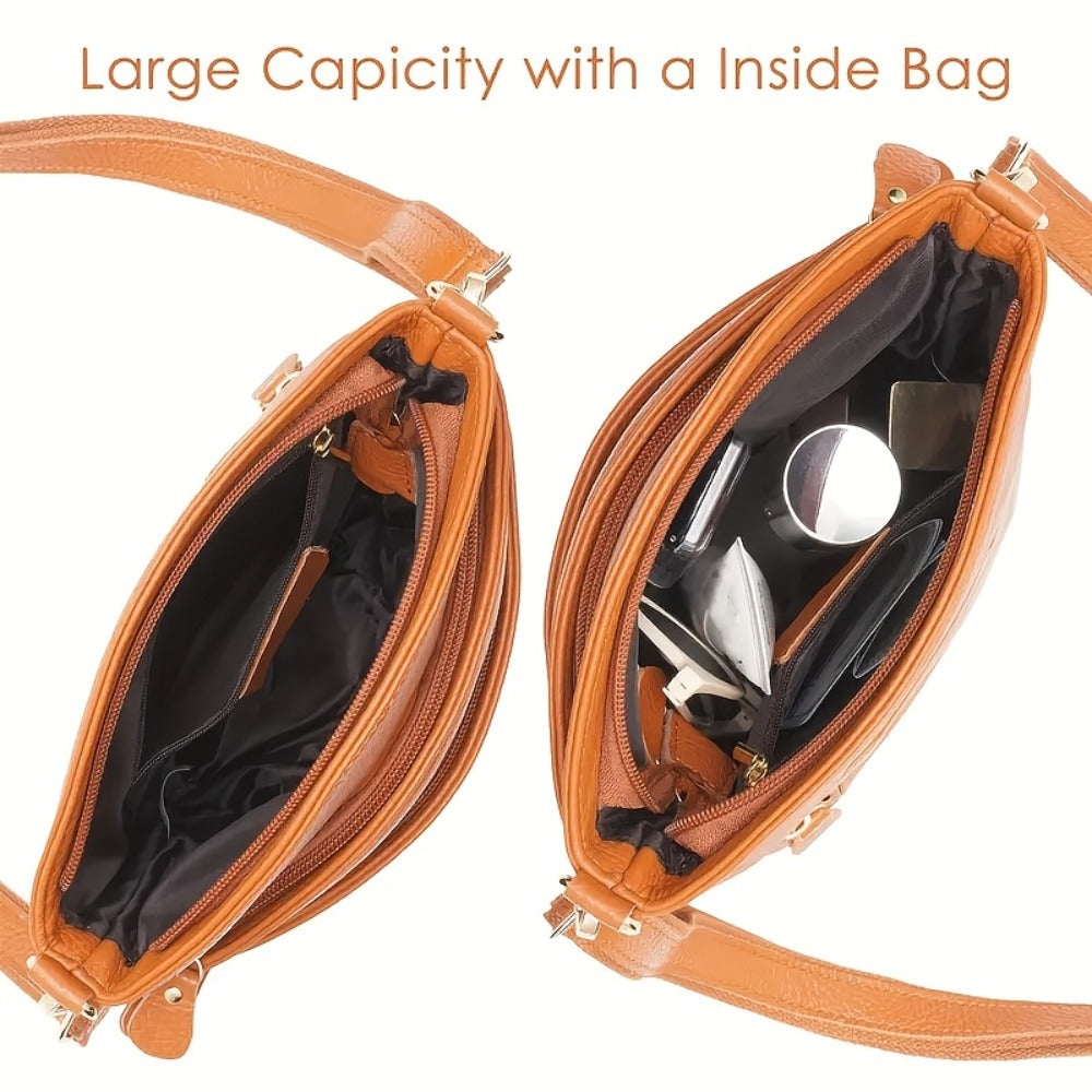 Premium Genuine Leather Crossbody Bag - Luxurious, Versatile, And Spacious with Ample Storage - Handbag Purse Cross Body Organizer Smart Phone Pockets