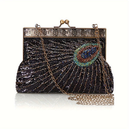 1920s Flapper Peacock Clutch Vintage Gatsby Sequined Evening Handbag Beaded Bag