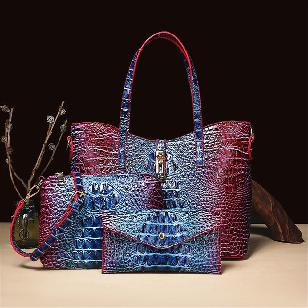 3pcs Crocodile Print Handbag Set - Fashionable Vintage Style, Multi-Functional Top Handle Crossbody, Business Clutch & Coin Purse - Spacious, Secure, Ideal for Everyday Chic,, Christmas, Mother's Day Gift