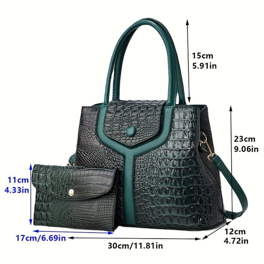 Stylish Women's Bag, Crocodile Pattern Two-piece Set Mother And Son Bag, Tote Bag, Simple And Versatile Large Capacity Handbag, Shoulder Bag, Crossbody Bag, Large Bag with Wallet