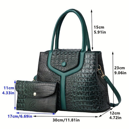 Stylish Women's Bag, Crocodile Pattern Two-piece Set Mother And Son Bag, Tote Bag, Simple And Versatile Large Capacity Handbag, Shoulder Bag, Crossbody Bag, Large Bag with Wallet