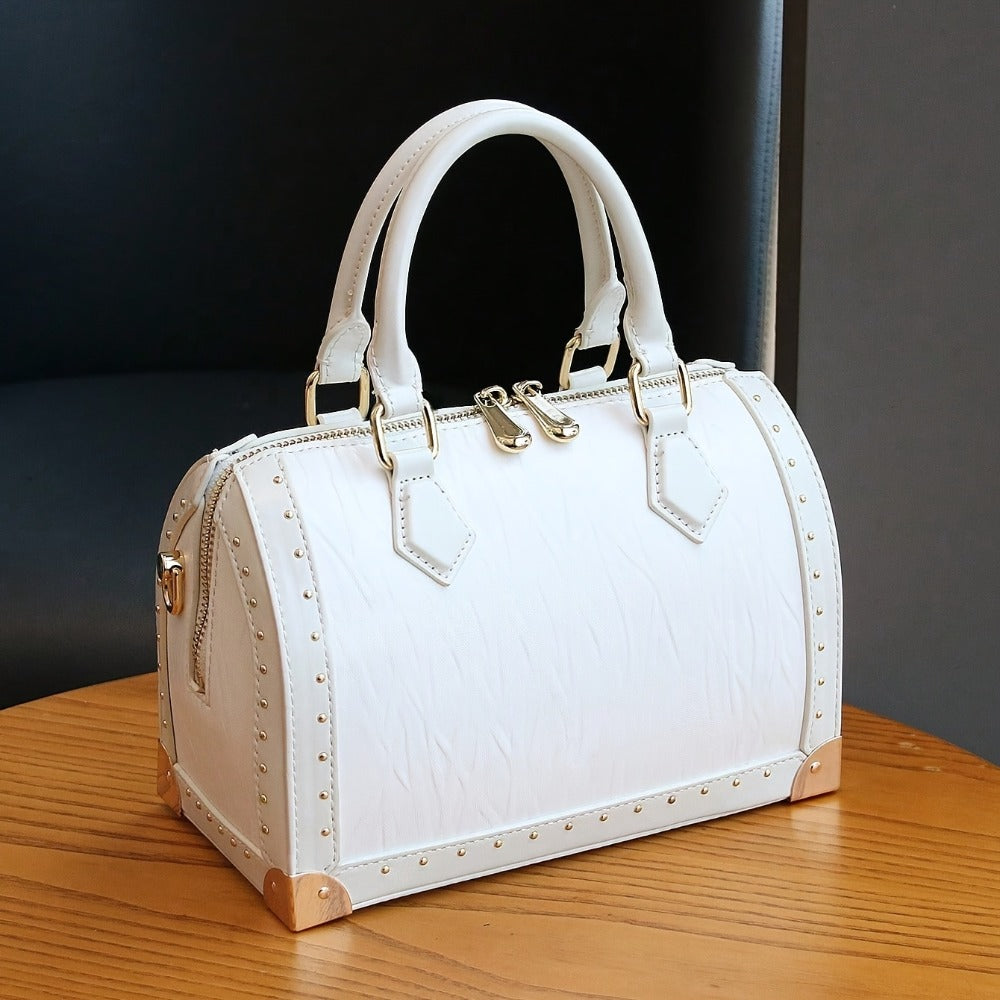2026 New Stylish High-End Women'S Tote Bag, Large Capacity Boston Pillow Bag, Vintage Studded Box Bag, Trendy Street Style Versatile Handbag, Box Bag