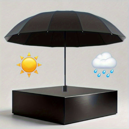 Extra Large Windproof Umbrella with 12-Rib Double-Sided UV Protection - Manual Open, Durable Iron Frame & Silicone Handle, Sleek Black Compact Foldable Design for Family, Outdoor, Commuting Use