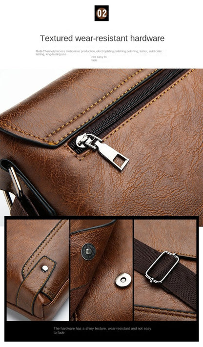 Simple khaki Men's bag with texture High Quality bag lid style shoulder bag, casual Men's multi pocket Men's bag, large capacity Men's bag, casual trendy mailman bag