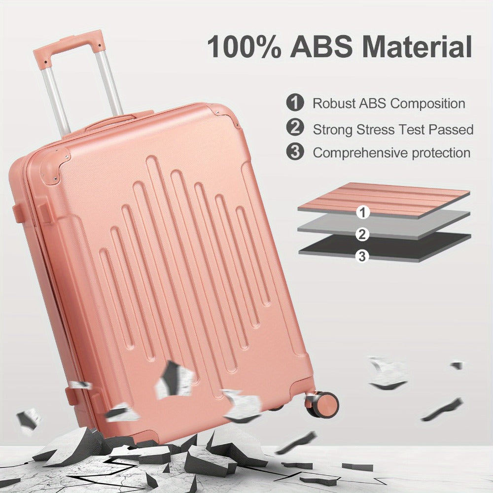 1/2/ 3/ 4/ 5pcs Trolley Case with 2 Wrapped Corners Stripe ABS Trolley Case Iron Trolley, with 12/ 16/ 20/ 24/ 28Inch Sizes, Durable And Fashionable, with TSA Lock, Lightweight Travel Suitcases Ideal for Frequent Travelers And Long Journey, Business