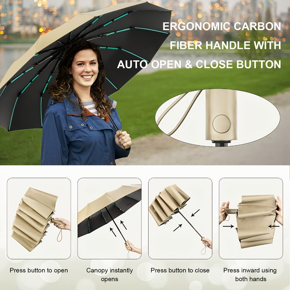 Super Strong Windproof Automatic Folding Men Umbrella, 72/80 Bone Reinforced, Large Rainproof Sun Umbrellas Women