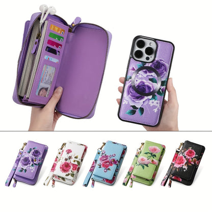 1 Random Floral Pattern Wallet (Purple Floral Design with Random Placement), Featuring Elegant Wristlet Design, Large Capacity Long Zipper Clutch, Multi-Card Slots Coin Purse, Women'S Multi-Functional Travel Wallet