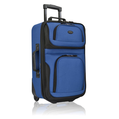 U.S Traveler Rio 2-Pcs Polyester Carry-onSuitcase w/ Tote | Soft Shell Lightweight, Softside Expandable & 360° Dual Spinner Wheels | Airline Approved 21" + 10" | Matching Color, Black, Blue, Green, Teal, Purple, Red, Yellow, Pink, Camo, Gray - Travel Lugg