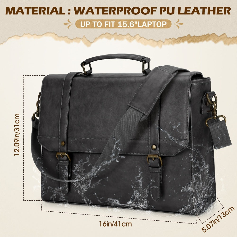 Messenger Bag for Men 15.6 inch Vintage Waterproof Laptop Briefcase Large Computer Laptop Bag Satchel Bag Retro Shoulder Bag for Office Business Travel College