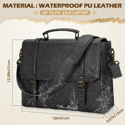 Messenger Bag for Men 15.6 inch Vintage Waterproof Laptop Briefcase Large Computer Laptop Bag Satchel Bag Retro Shoulder Bag for Office Business Travel College