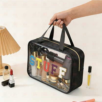 Essential for Viewers, This PVC And Portable Makeup Bag Features The Word 'STUFF' in Eye-Catching Embroidered Letters. It'S a Fantastic Storage Solution for Sports Events And Concerts