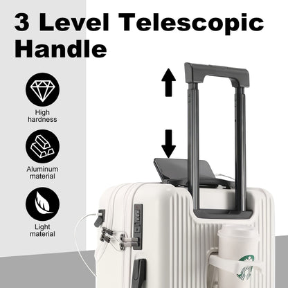20in carry on luggage+luggage Bag Set, with cup holder and charger, with 360°Spinner Wheels TSA Lock and Adjustable Telescopic Handle Durable Travel Suitcases, Hardshell Luggage with Wheels, Vacation Packing, Travel Luggage Set, Sleek Design, Modern Lugga