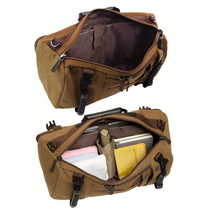 Multifunctional Canvas Travel Backpack For Students, Fits 17" Laptop, Durable, With Multiple Compartments & Large Capacity, Ideal For Hiking & Outdoor Leisure, Unisex Gift, Available In Army Green, Black & Khaki, 6.29gal