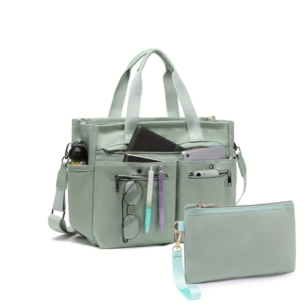 2pcs set of Women's canvas handbags - multi-functional laptop work bag, crossbody shoulder bag, casual and fashionable hobo bag, suitable for travel, fitness and daily use