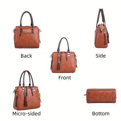 Fashionable And Versatile 4pcs Women's Bag Set, Retro Tote Bag, Crossbody Shoulder Bag, Handbag, Wallet, Oil Wax PU Tassel Tote Bag, Exquisite Y Scarf, Meeting The Needs Of Daily Commuting, Travel, for Best Birthday Gifts