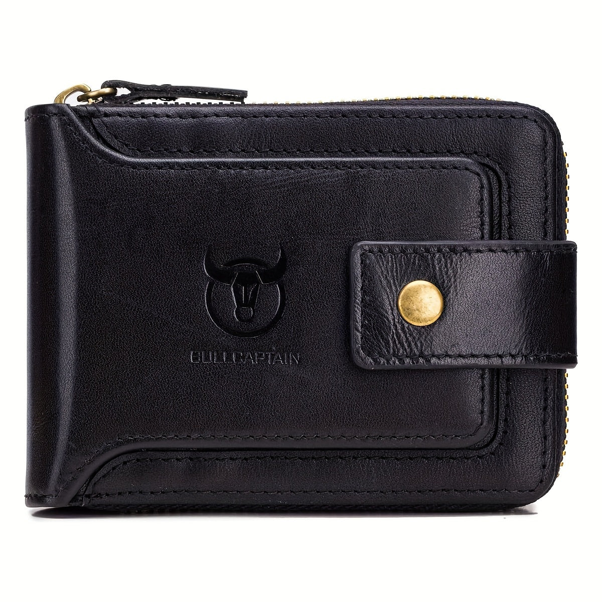 [Genuine Leather Wallet] BULLCAPTAIN Genuine Leather Wallet for Men Large Capacity ID Window Card Case with Zip Coin Pocket