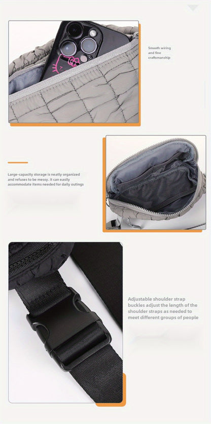 Women'S Crossbody Sports Bag with a Quilted Plaid Design, Suitable for Running And Cycling, Featuring a Spacious Waist Bag
