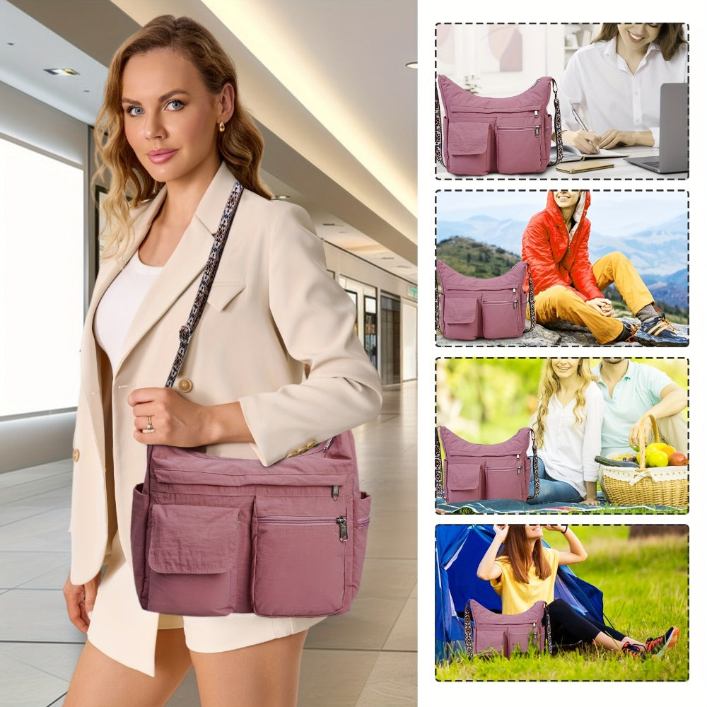 2pcs Lightweight Nylon Tote Bag Set for Women - Multi-Pocket Crossbody Shoulder Purse, Durable Hobo Handbags for Daily Use/Work/Shopping/Outdoor Activities