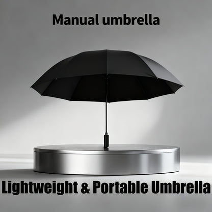 Extra Large Windproof Umbrella with 12-Rib Double-Sided UV Protection - Manual Open, Durable Iron Frame & Silicone Handle, Sleek Black Compact Foldable Design for Family, Outdoor, Commuting Use