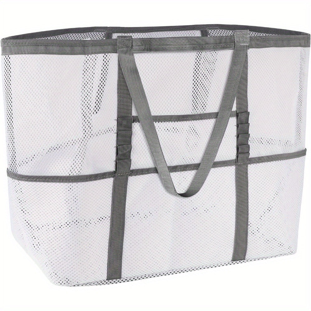 One Extra-Large Mesh Beach Tote Bag That Is Foldable And Easy to Carry, Perfect for Pool Outings, Boat Trips,, And Vacation Necessities. This Lightweight Swim Bag Features a Zipper And Additional Pockets for Organizing Your Essentials