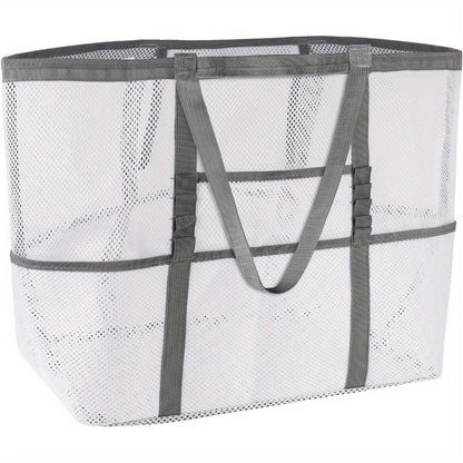 One Extra-Large Mesh Beach Tote Bag That Is Foldable And Easy to Carry, Perfect for Pool Outings, Boat Trips,, And Vacation Necessities. This Lightweight Swim Bag Features a Zipper And Additional Pockets for Organizing Your Essentials