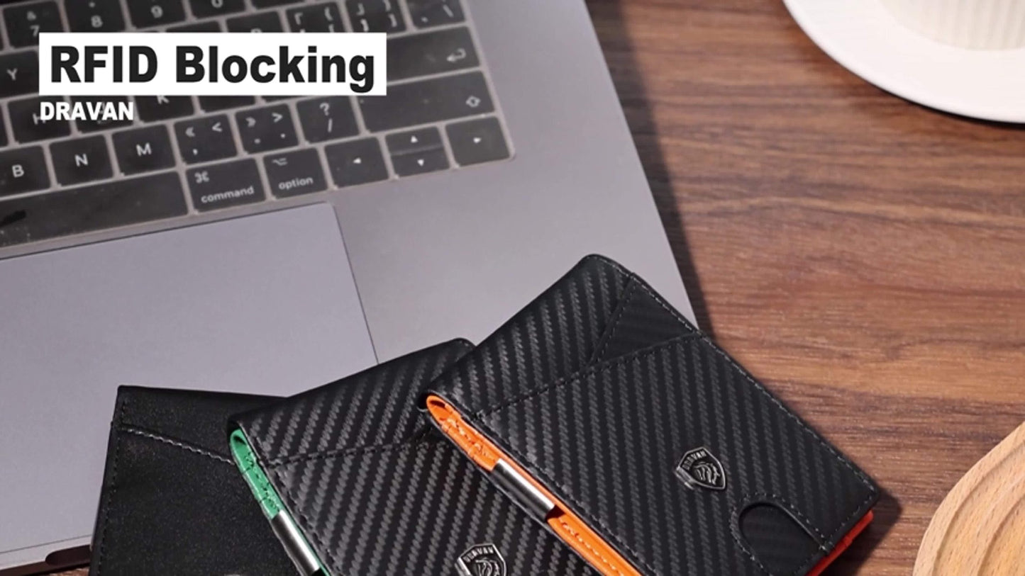 Ultra-Thin RFID Blocking Wallet for Men - 11 Card Slots Slim Front Pocket Minimalist Credit Card Holder with Carbon Fiber Money Clip & Gift Box