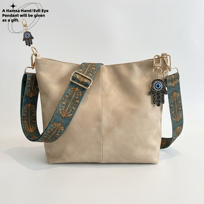1pc Bohemian Geometric Strap Hobo Bag, Large Capacity Ethnic Crossbody Bag, Hamsa Hand/ Evil Eye Pendant, Women'S Retro Style Shoulder Bag For Best Birthday Gifts, Christmas And Valentine'S Day Gifts