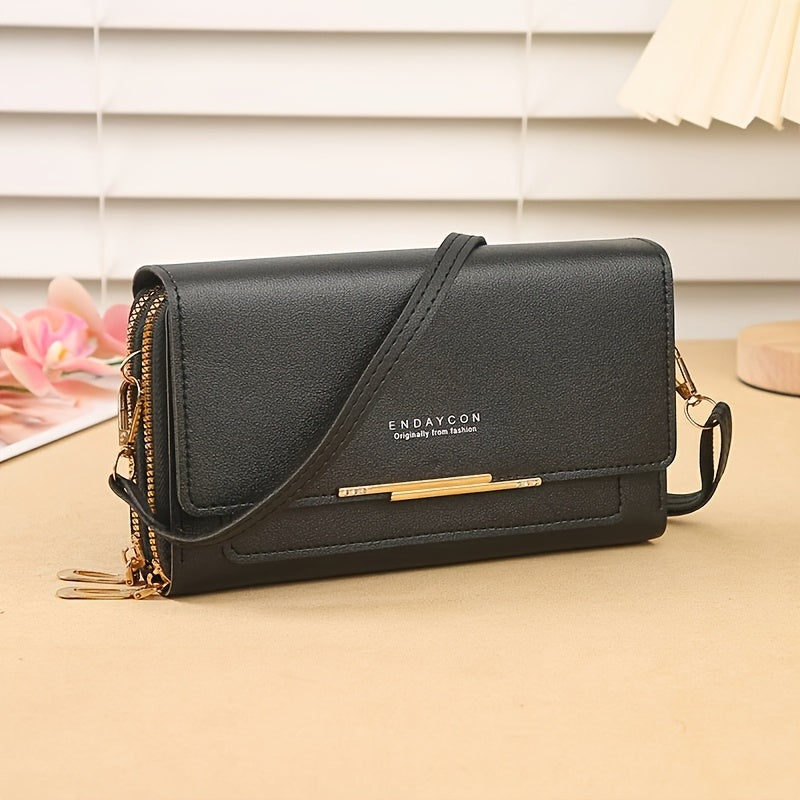 Ladies Multi-Zip Crossbody Bag with Removable Shoulder Strap - Synthetic Multi-Compartment Phone Bag/Wallet/Shoulder Bag, Large Capacity Layered Handbag, Suitable for Daily Use, Compatible with Smartphones And Cards (Casual & Professional)
