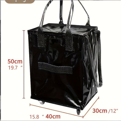 Outdoor Luggage, Tote Bag with Wheels, Foldable Shopping Cart, Zipper Closure, Medium Size in Black, Golden, and Silvery