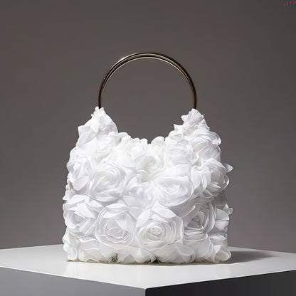 [Weddings And Prom] Women's Elegant Dinner Clutch Rose Flora Lace Trim-Nylon/Wedding Handbag for Party, Prom, Night Out Buckle Opening White/Black for Party Clutch for Special Events, Weddings And Prom