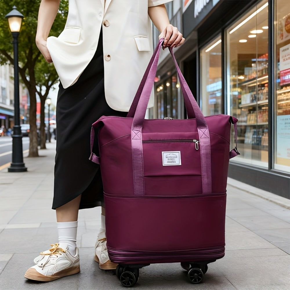 1pc Oxford Fabric Travel Bag - Multifunctional Wheeled Luggage Duffle Bag for Men & Women, with 4 Removable 360° Wheels, Expandable & Foldable Carry-On Luggage, Extra-Large Capacity, Suitable for Moving, Travel & Clothing Storage