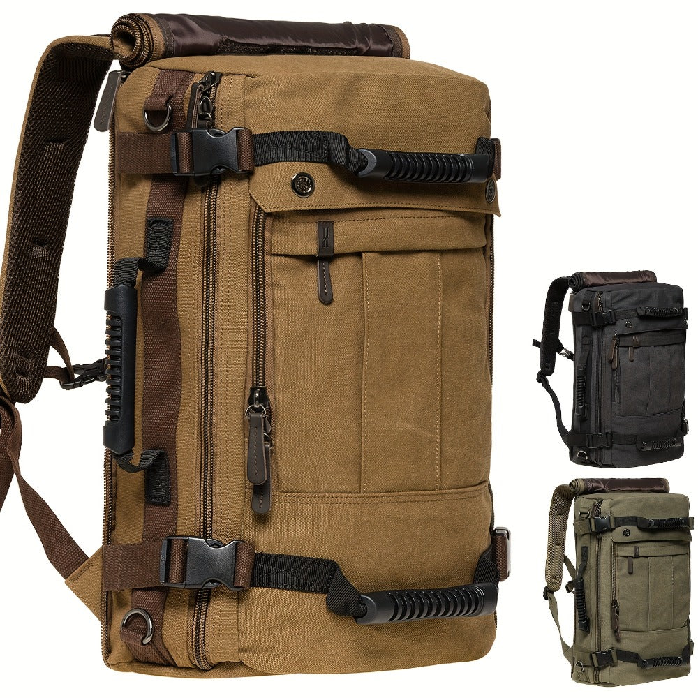 Multifunctional Canvas Travel Backpack For Students, Fits 17" Laptop, Durable, With Multiple Compartments & Large Capacity, Ideal For Hiking & Outdoor Leisure, Unisex Gift, Available In Army Green, Black & Khaki, 6.29gal