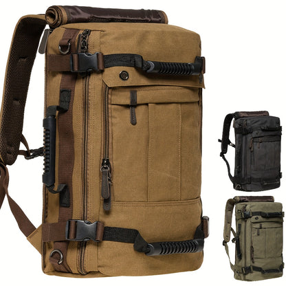 Multifunctional Canvas Travel Backpack For Students, Fits 17" Laptop, Durable, With Multiple Compartments & Large Capacity, Ideal For Hiking & Outdoor Leisure, Unisex Gift, Available In Army Green, Black & Khaki, 6.29gal