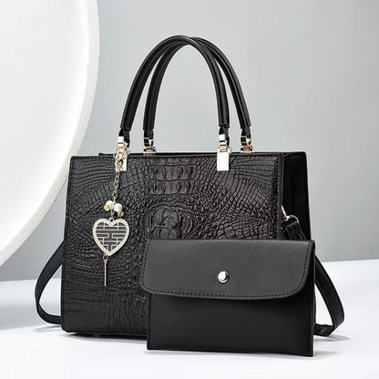 Atmospheric Alligator Pattern Female Steamed Bun Mother Bag 2pcs Fashion Large Capacity Handbag Purse