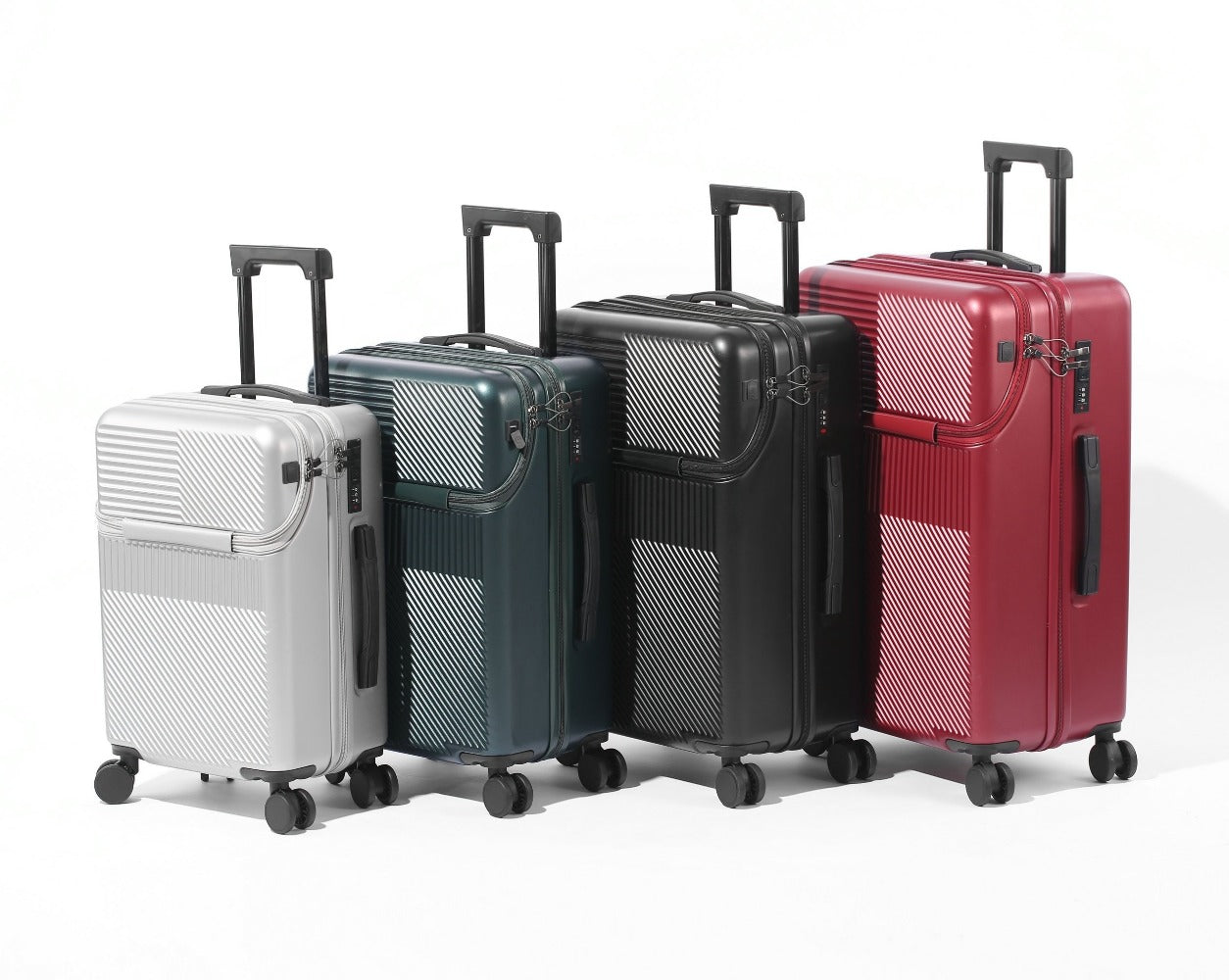 1pc 20/22/24/26 Inch Carry on Front Open Luggage, ABS+PC Suitcase, Travel Functional Boarding Case with Double Spinner Wheels, Lightweight Rolling Luggage with TSA Lock, Easy Maneuverability for Stress-Free Travel Experience