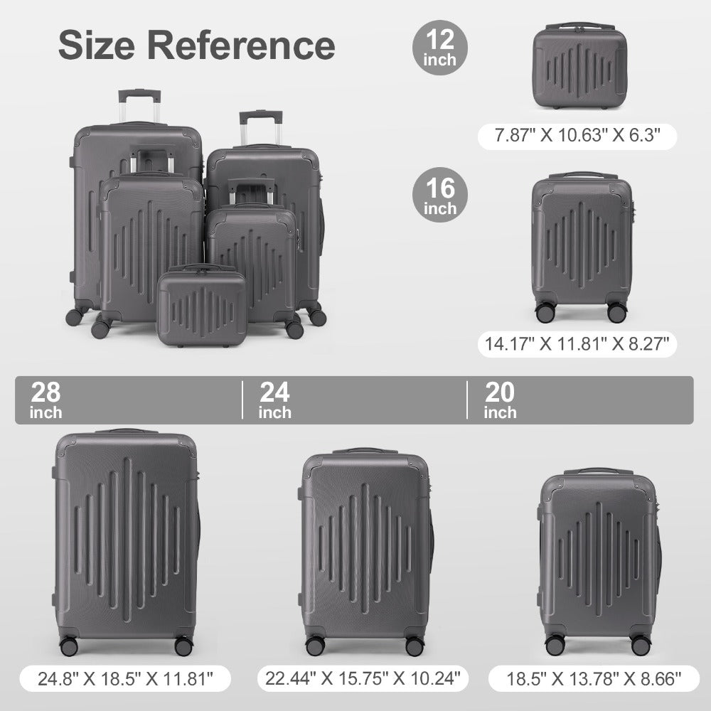 5/ Luggage with Corner Protectors, 12/ 16/ 20/ 24/ 28-Inch, Durable Hard Shell, 360 Spinner Wheels, with TSA Lock, Multifunctional Large Capacity, Lightweight Travel Suitcase, Big Luggage for Travel, Lightweight Carry On, Travel Luggage Set