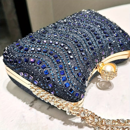 [Rhinestone Clutch Bag] Luxurious Rhinestone Clutch - Evening Bag for Women with Detachable Chain Strap - Elegant Accessory