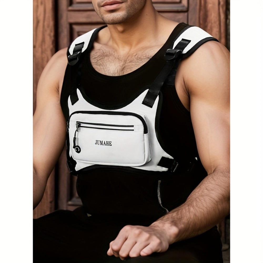 Unisex Reflective Chest Bag for High Performance, Adjustable Straps for Workouts, Walking, Hiking, Running, And Cycling. Lightweight Backpack with Reflective Back (Black) for Boyfriends